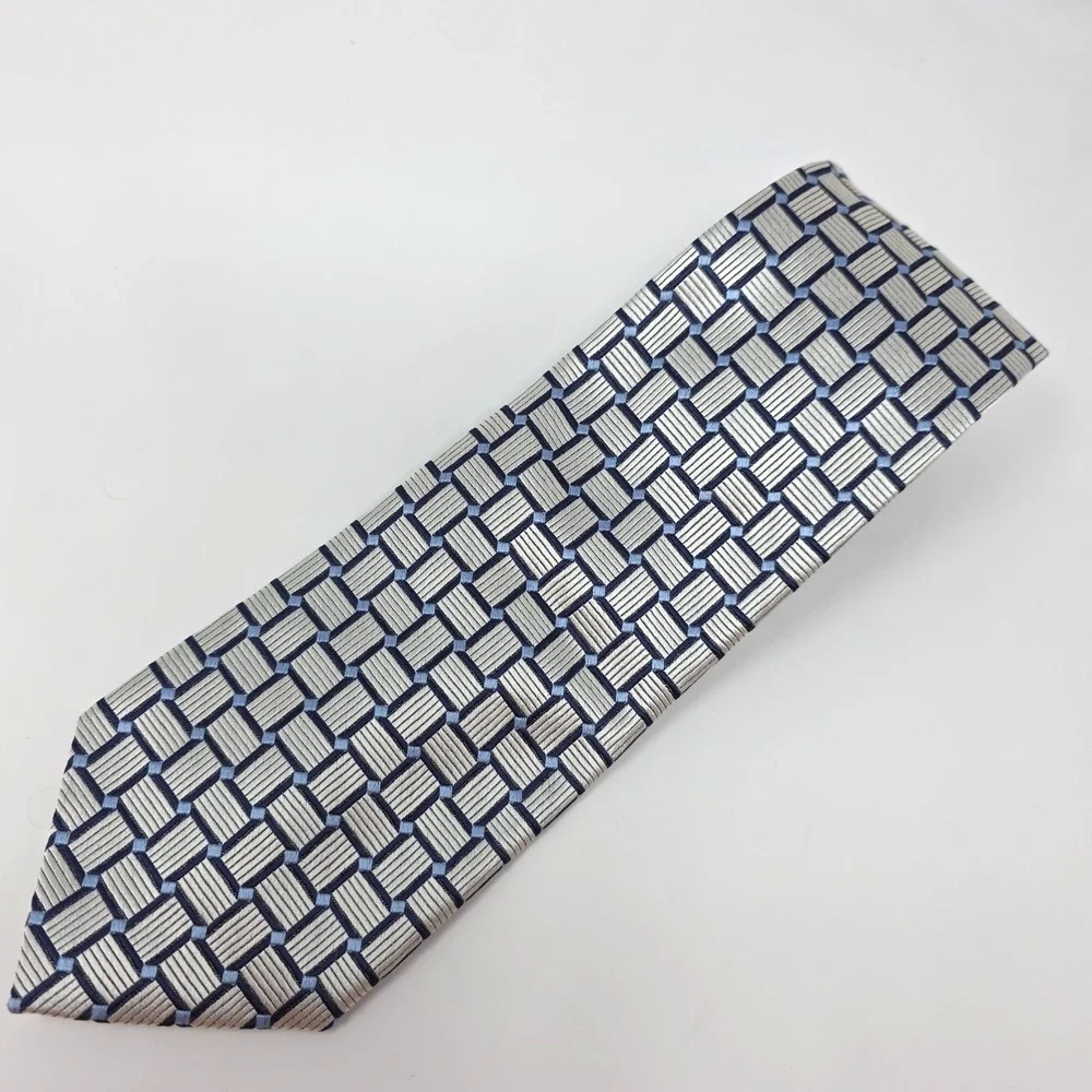 Nautica Tie Mens Silver Blue Geometric Silk Woven Designer Classic Luxury